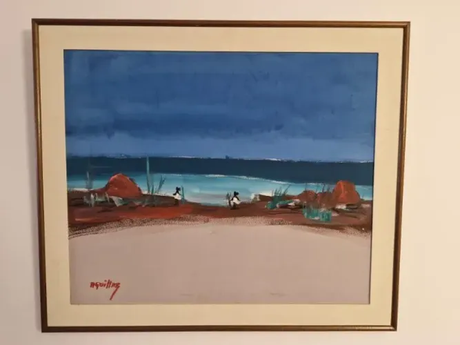 quadro pintado em tela 59 x 70 cm autoria Aguillar. Dimensões 59 x 70 cm com moldura