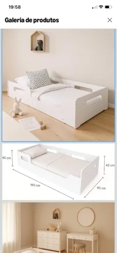 Camas  P/Crianças Solteiro Montessoriana Princesa 100% Mdf P/Colchão 188x88 Cm -Branco