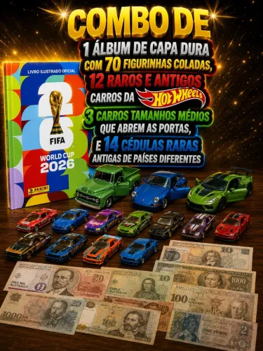Combo de Álbum da copa com 70 figurinhas coladas, 12 Carrinhos hot Wheels e Etc...