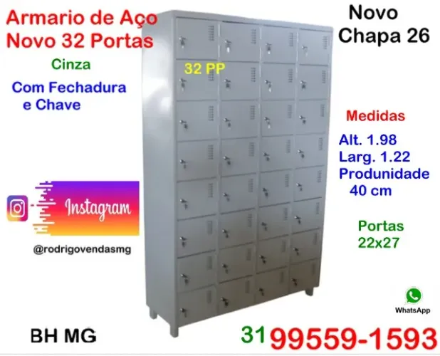 Armario de Aço 32 Portas com fechadura Roupeiro Guarda Volume Industria Vestiário comercio
