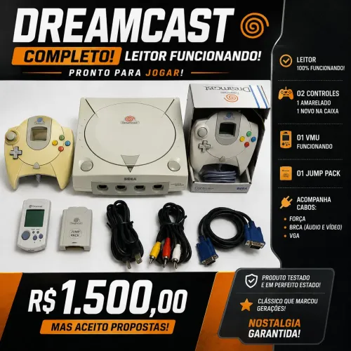 Dreamcast completo com acessórios e com leitor funcionando perfeitamente
