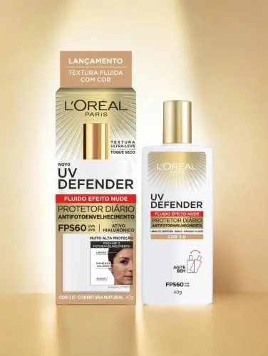 Protetor Facial L'Oréal Páris Uv Defender fluido F60 com cor 3.0