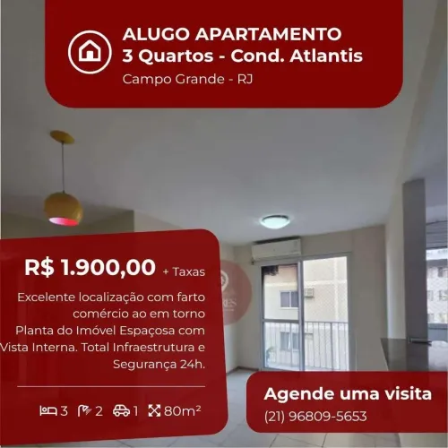 Apartamento para alugar, no Atlantis Park em Rio de Janeiro, Campo Grande, com 3 quartos,