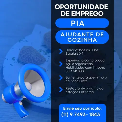 Vaga de Auxiliar de cozinha e Pia