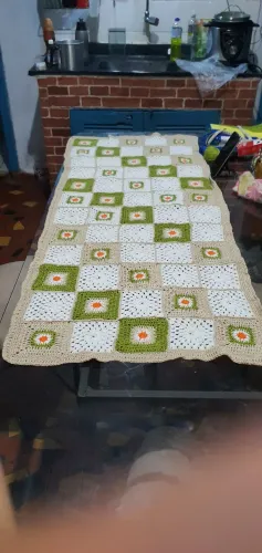 Manta para sofa square de linha - Crochet