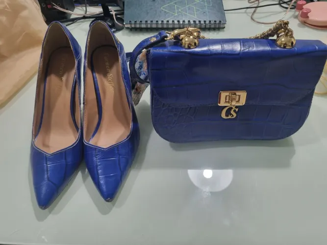 Bolsa e Sapato Carmen Stefani Original Azul