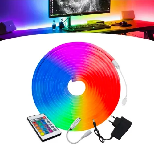 Fita led neon colorida com fonte + controle