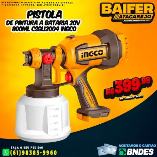 Pistola de Pintura a Bataria 20V 800Ml CSGLI2004 Ingco