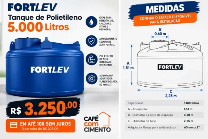 Tanque de Polietileno Fortlev - 5.000 Litros