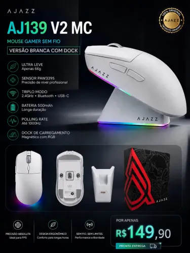 Mouse Gamer AJAZZ AJ139 V2 MC Branco com Dock