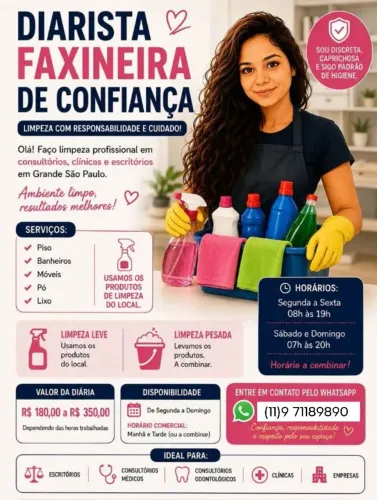 DIARISTA/FAXINA/BABÁ/COPEIRA/COZINHEIRA.