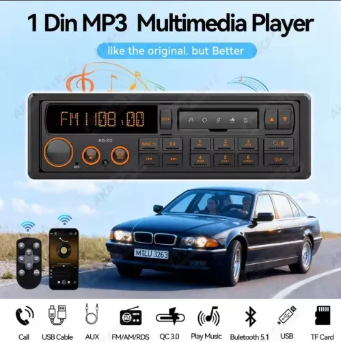 Radio Automotivo Vintage Retro Antigo Bluetooth MP3