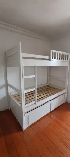 Beliche Casal Solteiro Branca com 2 Colchões + Gavetas ? 197x98cm