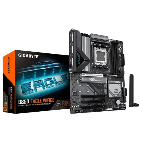 B850 Eagle GIGABYTE AMD AM5 LGA, WI-FI6E, DDR5, PCIe 5.0, 3X M.2 - Placa-Mãe Lacrada