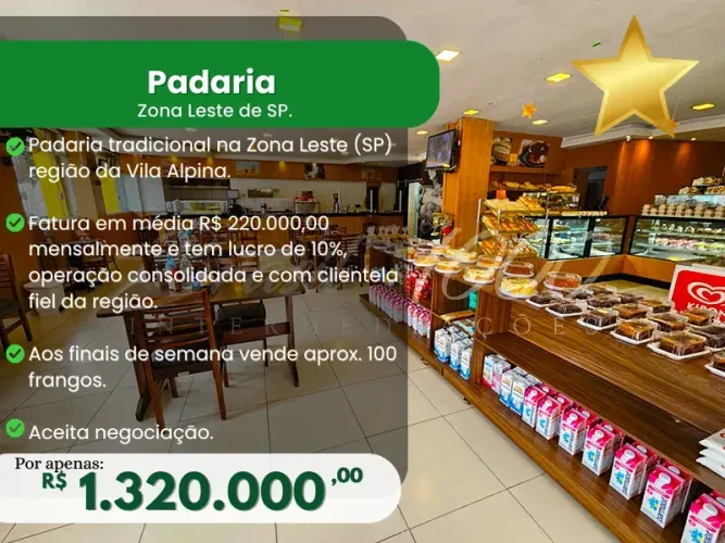 Padaria na Zona Leste de SP. (Cod. 114231)