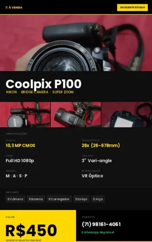 Câmera digital Nikon collpix p100 usada em excelente estado 