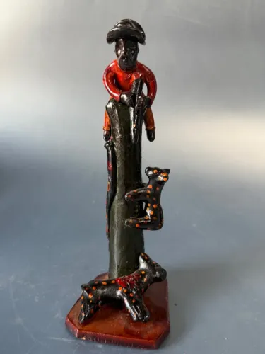 Escultura caçador de onça arte popular Carro cozido pintado a mão 