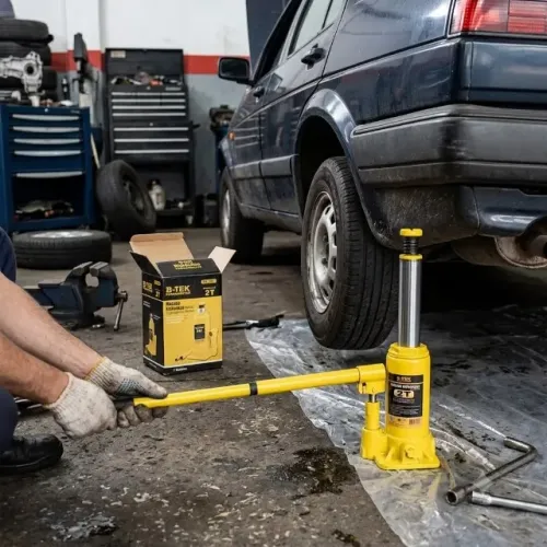 macaco hidráulico para veículos tipo garrafa portatil tbtek 2 toneladas bt-387