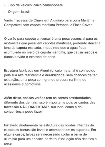 Varão astes capota marítima caminhonete