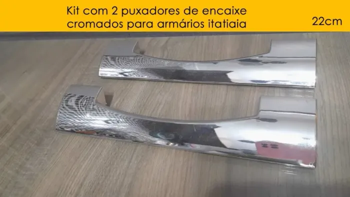 Kit com 2 puxadores de encaixe cromados para armários itatiaia