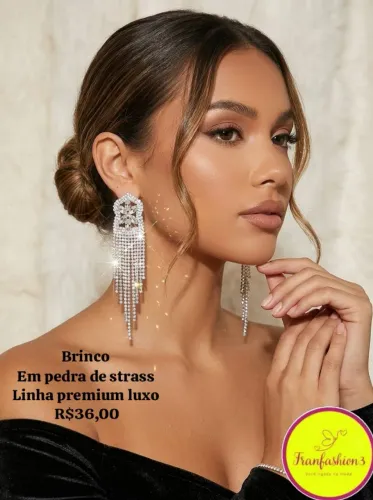 Brincos em Pedra de strass e linha luxo Premium