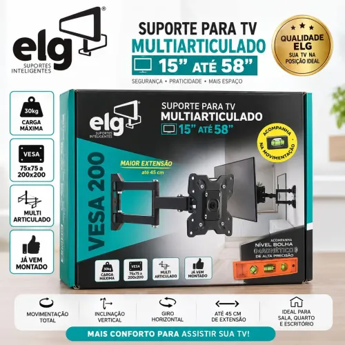 Suporte de TV ELG Multidirecional Articulado 14? a 56? - Até 30kg