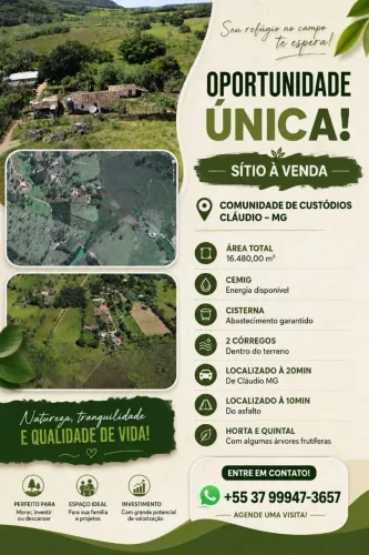 Sitio a venda na comunidade de custódios cláudio-mg
