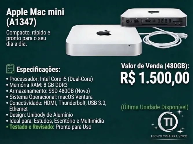 Apple Mac Mini A1347 - Core i5, 8GB RAM, SSD 480GB (macOS Ventura)?