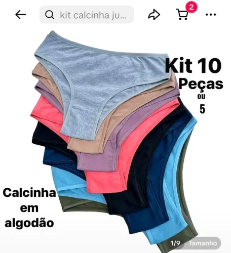 Kit 10 calcinhas 100% algodão