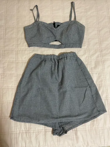 Conjunto xadrez (top e short saia) | Seminovo | Marca Youcom | Tamanho PP
