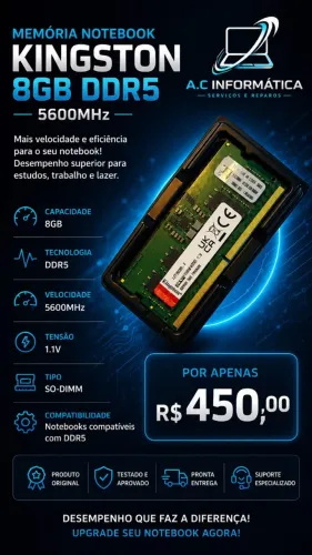 Memória RAM Kingston 8GB DDR5 5600MHz para Notebook