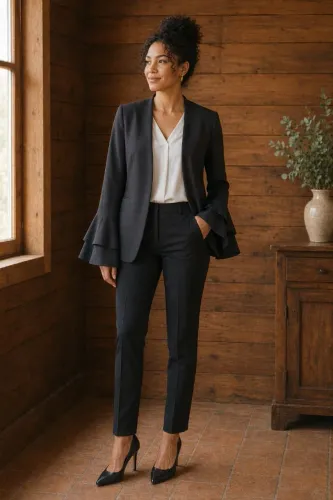 Blazer preto elegante com manga boca de sino 