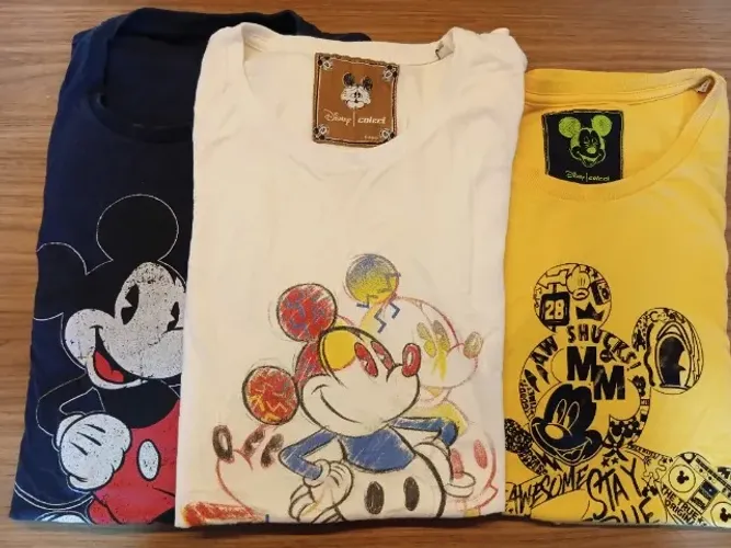 Peças DYSNEY Mickey Mouse - 3 camisetas masculinas e 2 moletons femininos