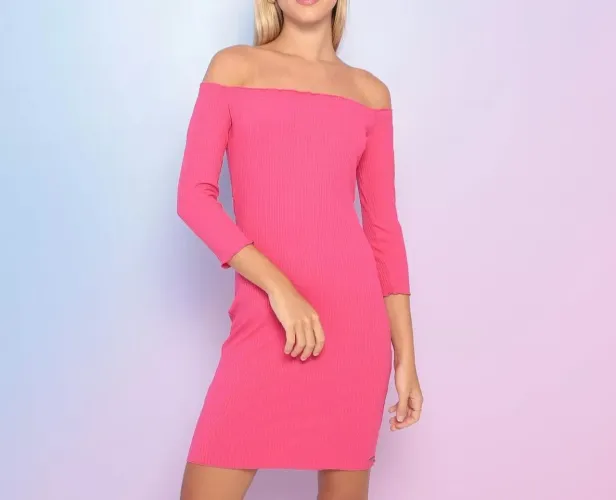 VESTIDO CURTO OMBRO A OMBRO CANELADO - ROSA - FORUM  - M
