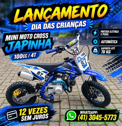 MINI MOTO CROSS LANÇAMENTO 100CC/4T AUTOMÁTICA EM 12 VEZES SEM JUROS