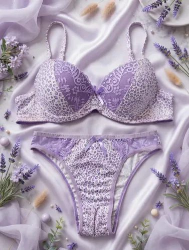 Conjunto Lingerie Lilás Animal Print com Renda | Sutiã Bojo e Calcinha Premium Tam G<br>