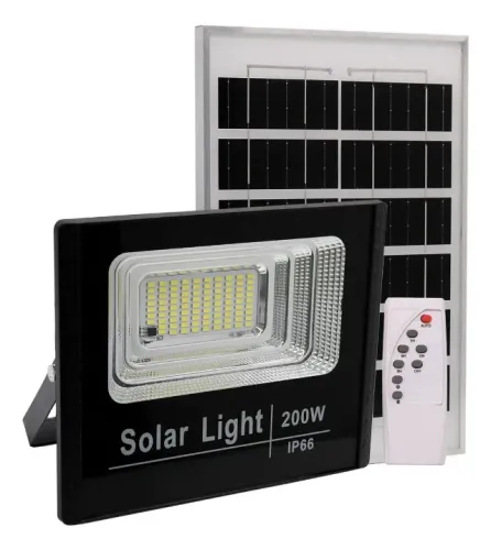 Refletor Solar Led Holofote 200w Placa Bateria Prova Dágua Preto Branco-frio
