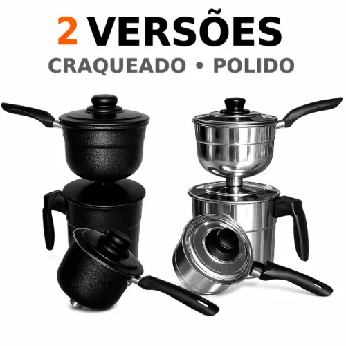 Cuscuzeira Nordestina a Vapor 2 Cumbucas | Polido e Craqueado | Alumínio Reforça