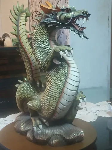 Belíssima Escultura Dragão Chinês 53cm - Toda entalhada em madeira maciça - Arte oriental