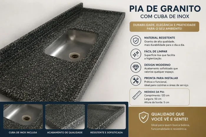 Pia de granito com cuba de inox