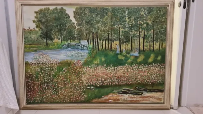 Quadro pintado a mão com moldura