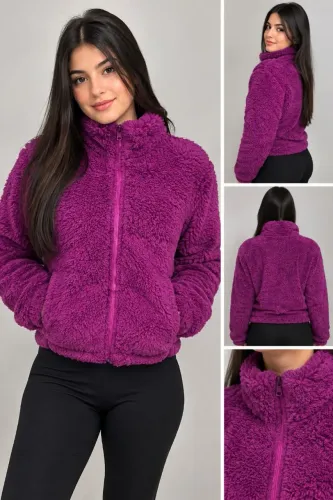 Casaco Feminino Peluciado Fleece Roxo/Magenta com Zíper - Super Confortável