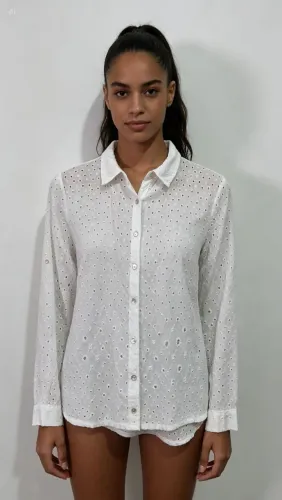 camisa feminina lese branca botões perolados