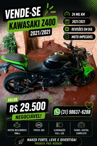 Kawasaki Z400 2021 - Baixa KM | Linda | Pronta pra rodar