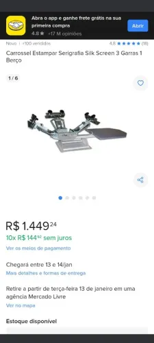Vendo um Carrossel Estampar Serigrafia Silk Screen 3 Garras 1 Berço NOVO por R$ 750