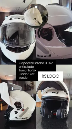 Capacete articulado LS2 Strobe II branco. Número: 56