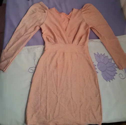 Vestido Rosé com Brilho | Manga Longa | Elegante