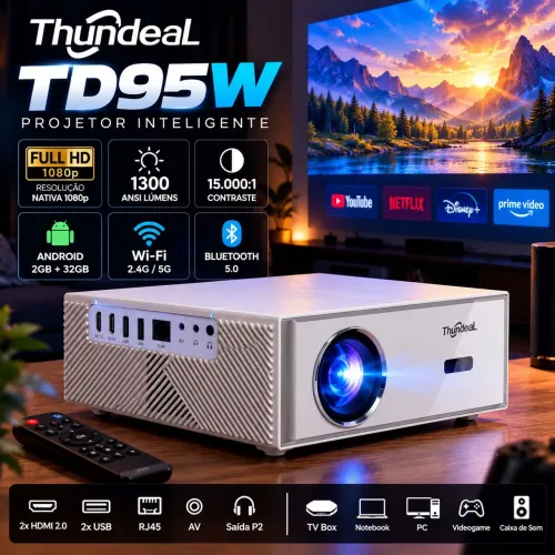 Projetor Thundeal TD95W Full HD 1080p Android Wi-Fi Bluetooth