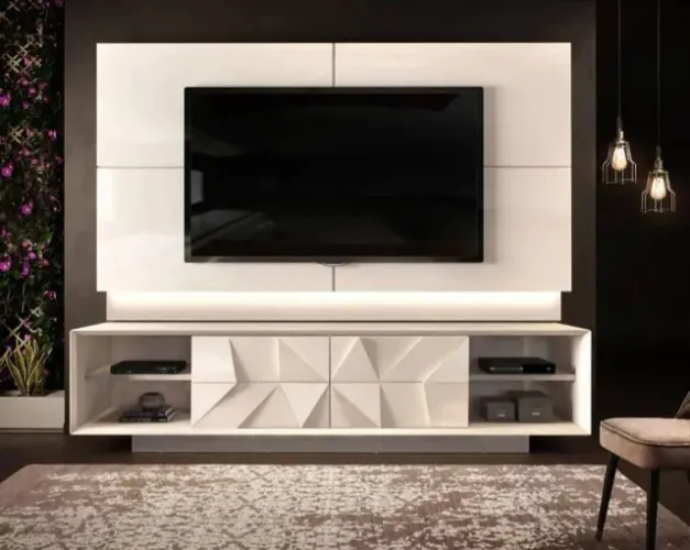 Rack Bancada + Painel para TV Safira Form 3D - DJ Móveis