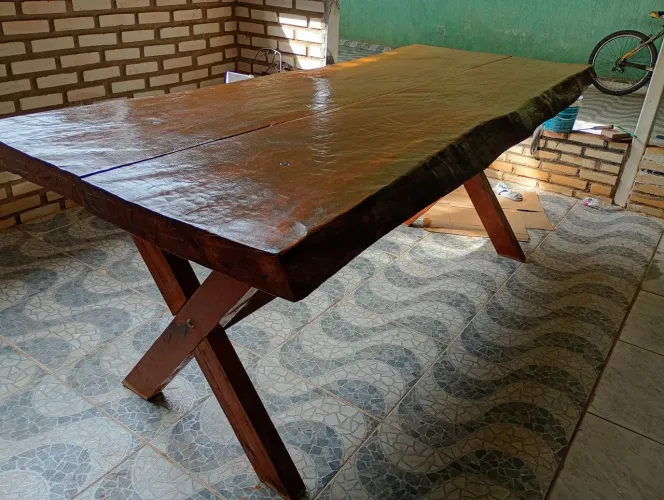 Mesa rustica 2.2 metros angico super pesada pra toda vida 2 planchas